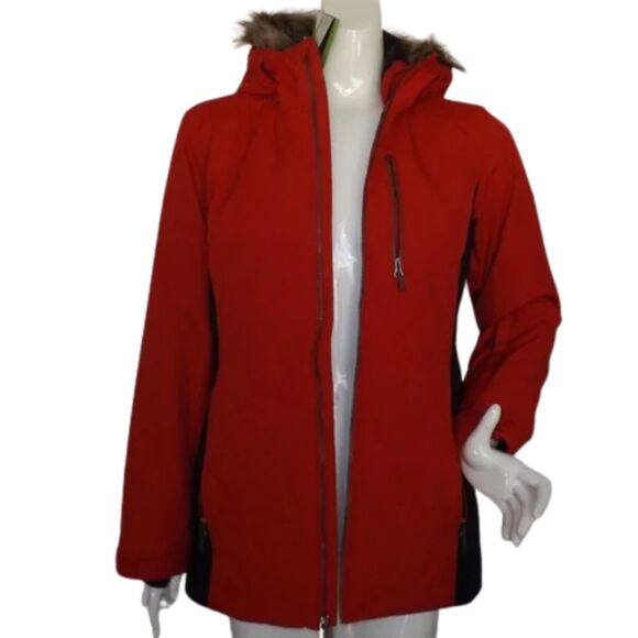new SPYDER Coat, S, Crossover, Red/Black Furry trim hood, Zipper, Thumb holes - Picture 9 of 15